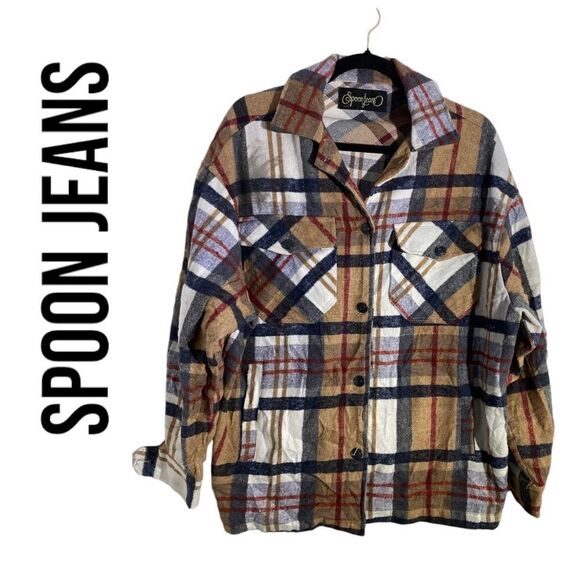 Spoon Jeans Brown Plaid Button Down Jacket Sz M - Picture 1 of 6